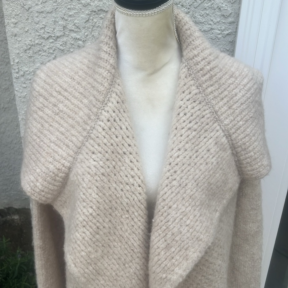 LOFT Women's Beige Shawl Collar Wool Bland Open Front Sweater Size S - Picture 2 of 8